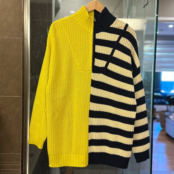 STAUD Hampton Oversized Chunky-Knit Striped Color-Block Sweater (Chartreuse) - Picture 8 of 16
